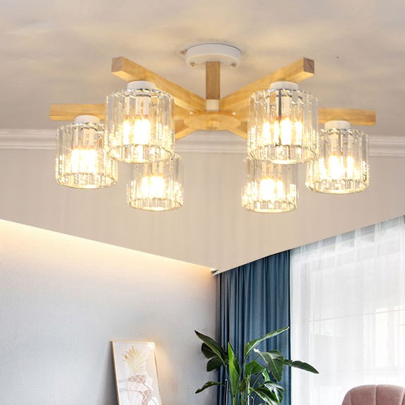 Modern Flush Light Fixtures Crystal Cylinder Flush Mount Lamp in Brown