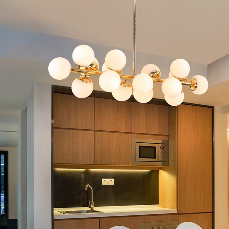 Ball Esszimmer Anhänger Light Kit Creme Glas zeitgenössische Kronleuchterbeleuchtung in Gold