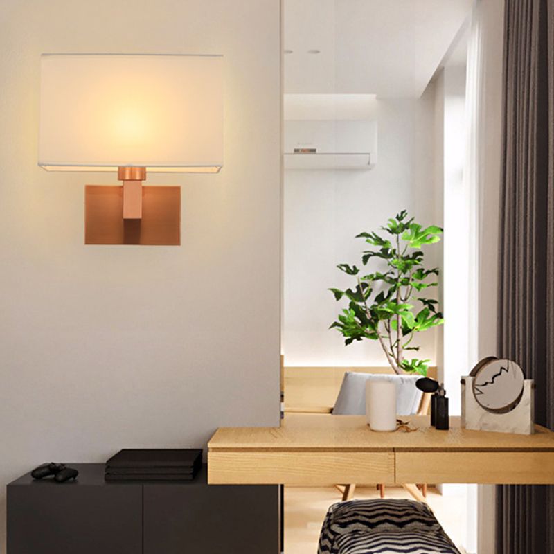 Rectangle Fabric Shade Wall Sconce in Pink Iron Wall Lighting Fixture