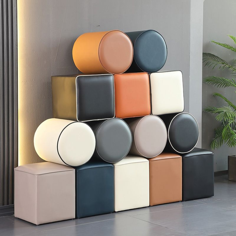 Minimalist Square Footstool Ottoman Pure Color Genuine Leather Ottoman
