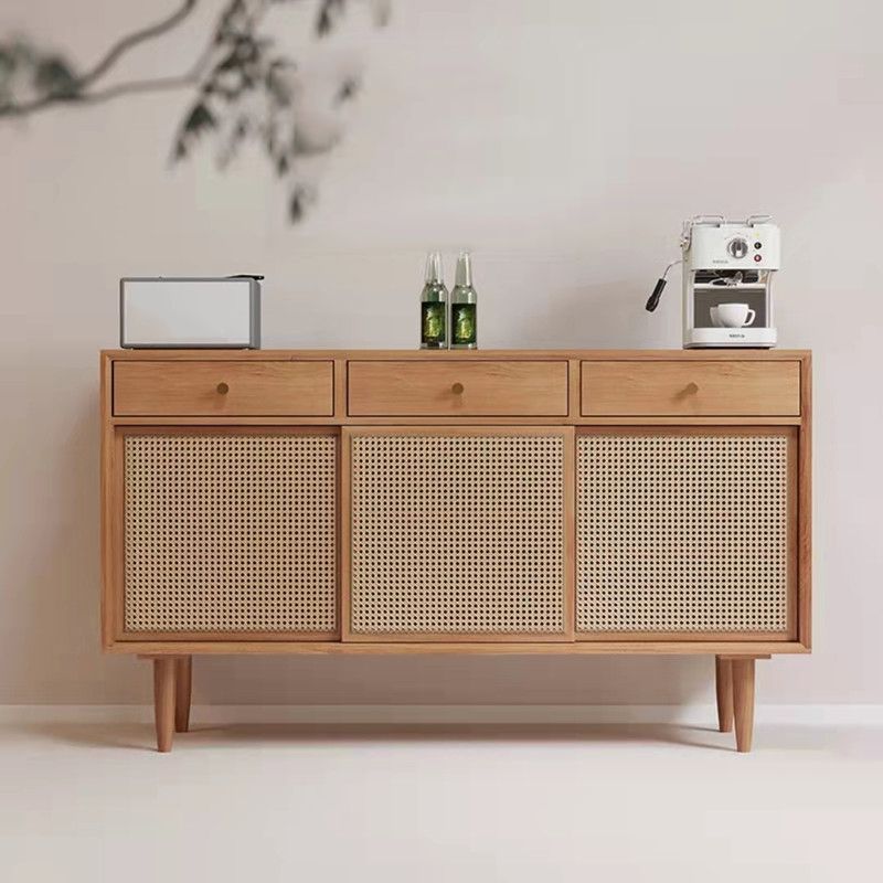 Contemporary Style Solid Wood Sideboard Cabinet with Cabinets and Drawers