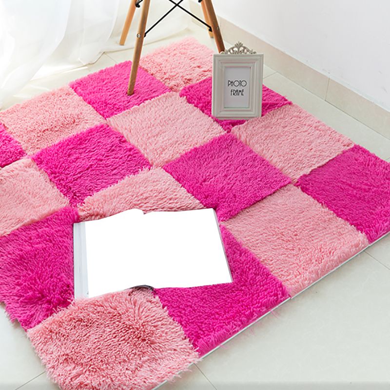 Modern Carpet Tiles Interlocking Color Block Shag Carpet Tiles