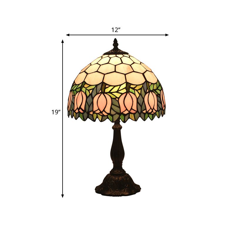 Mediterranean Dragonfly/Star/Tulip Nightstand Lamp Single Head Stained Glass Table Light in Bronze for Bedside