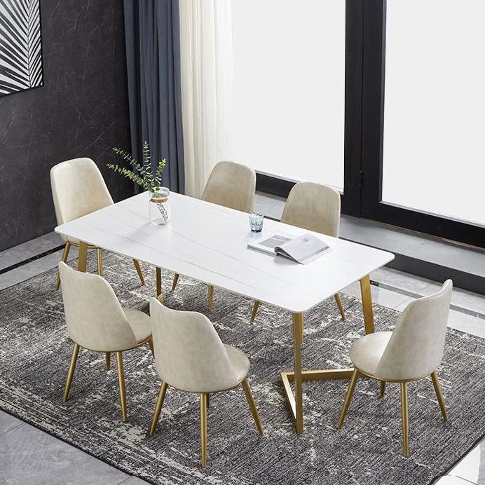 Luxury 1/4/5/7 Pieces Dining Set Sintered Stone Top Dining Table with Leather Chairs