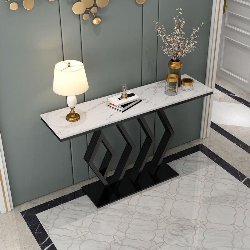 Glam Rectangle Console Table with Pedestal Base and Marble Top