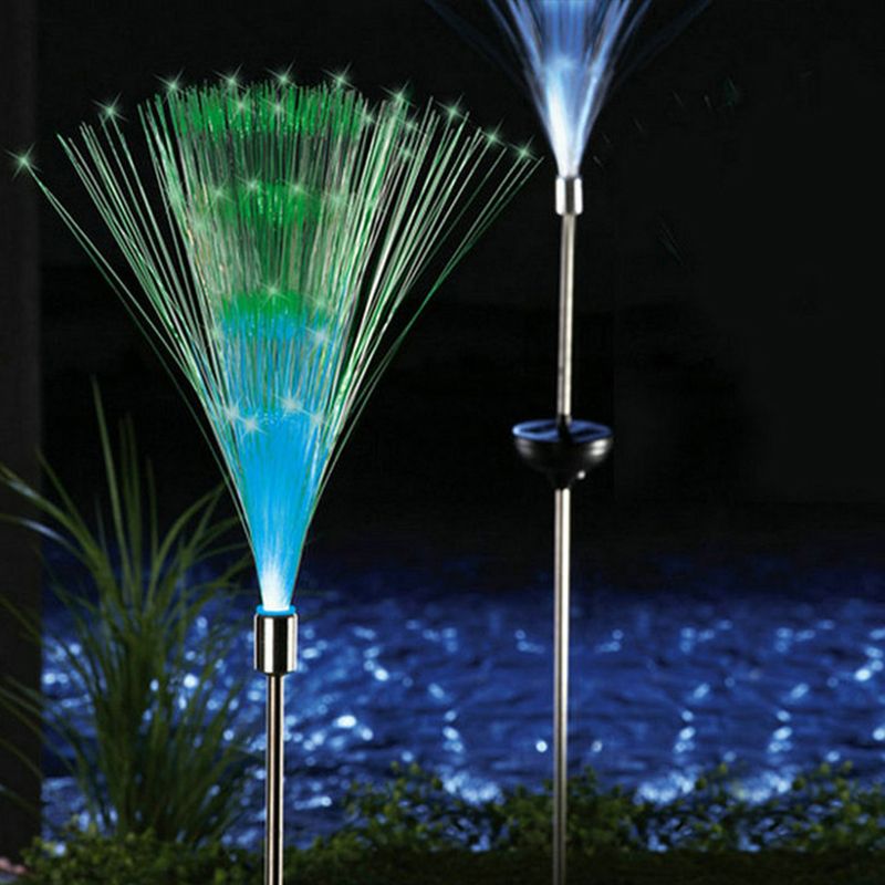 Optical Fiber Outdoor LED Lawn Light Plastic Decorative Solar Landscape Lighting in Clear, 2 Pcs