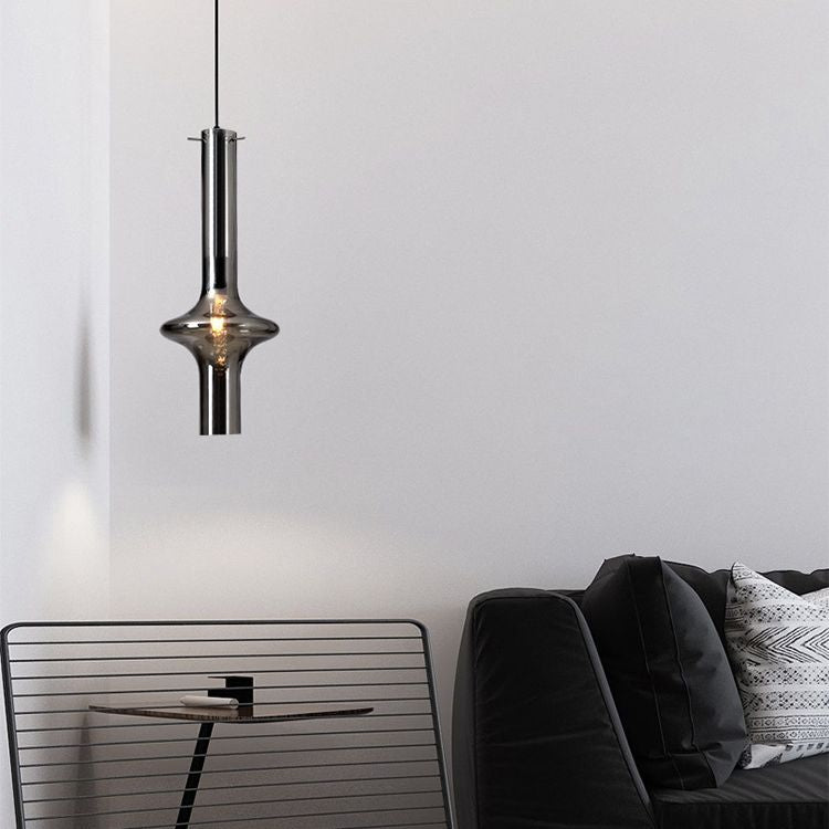 Modern Minimalist  Design Hanging Lamp Cylinder Smoke Glass Shade Pendant Light for Living Room