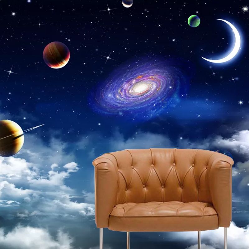 Outer Space Wall Mural Decal for Accent Wall, Blue and White, Personalized Size Available