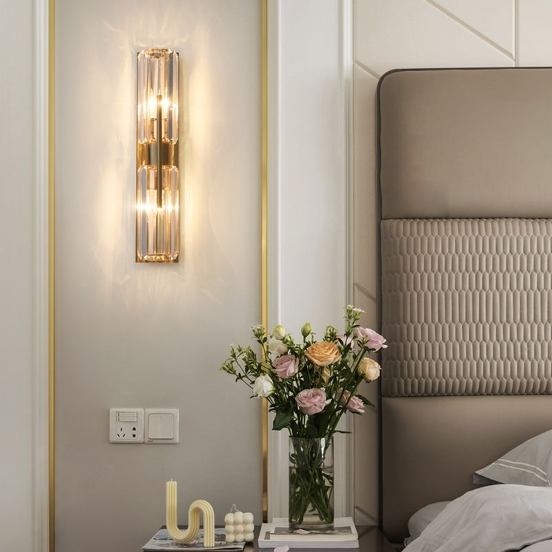 Postmodern Crystal Wall Light Cylinder 2 Lights Wall Sconce for Living Room
