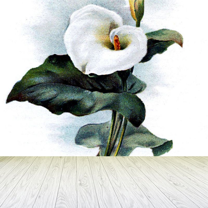 Illustration Style Flower Print Mural Giant Wall Covering for Dining Room, Custom