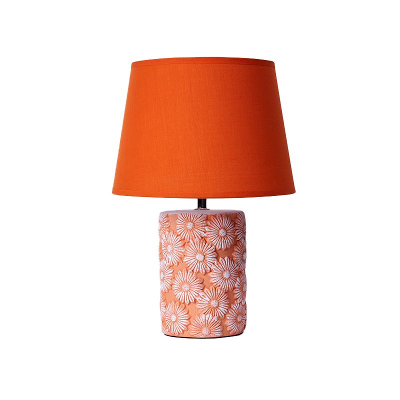 Orange Barrel Night Table Light Nordic Single Light Fabric Shade Desk Lamp with Cylinder Ceramics Base