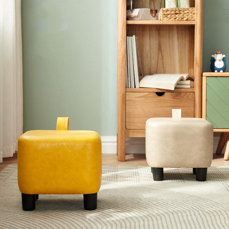 Glam Pouf Ottoman Faux Leather Upholstered Solid Color Square Ottoman with Legs