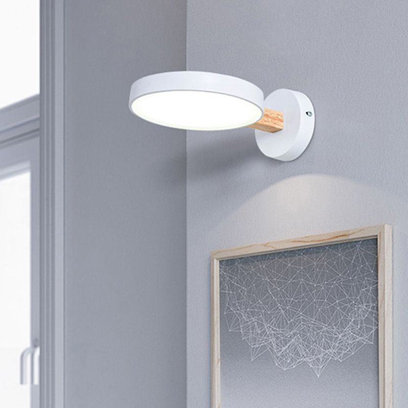 Modern Minimalist Circular LED Wall Lamp Wrought Iron Macaron Wall Light with Acrylic Shade