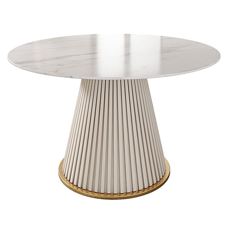 Round Sintered Stone White Dining Table   Simplicity Pedestal Table for Dining Room