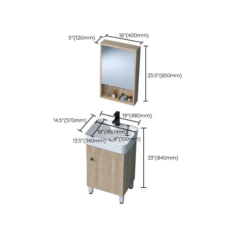 Mirror Vanity Wood Freestanding Rectangle 2 Doors Bathroom Vanity with Single Sink