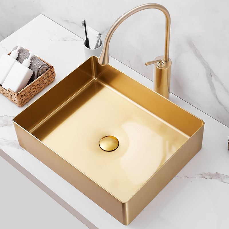 Contemporary Bathroom Sink Metal Rectangular Trough Sink with Pop-Up Drain