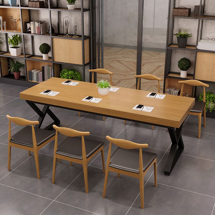 Industrial 1/2/7 Pieces Dining Set Solid Wood Natural Double Pedestal Dinette Set
