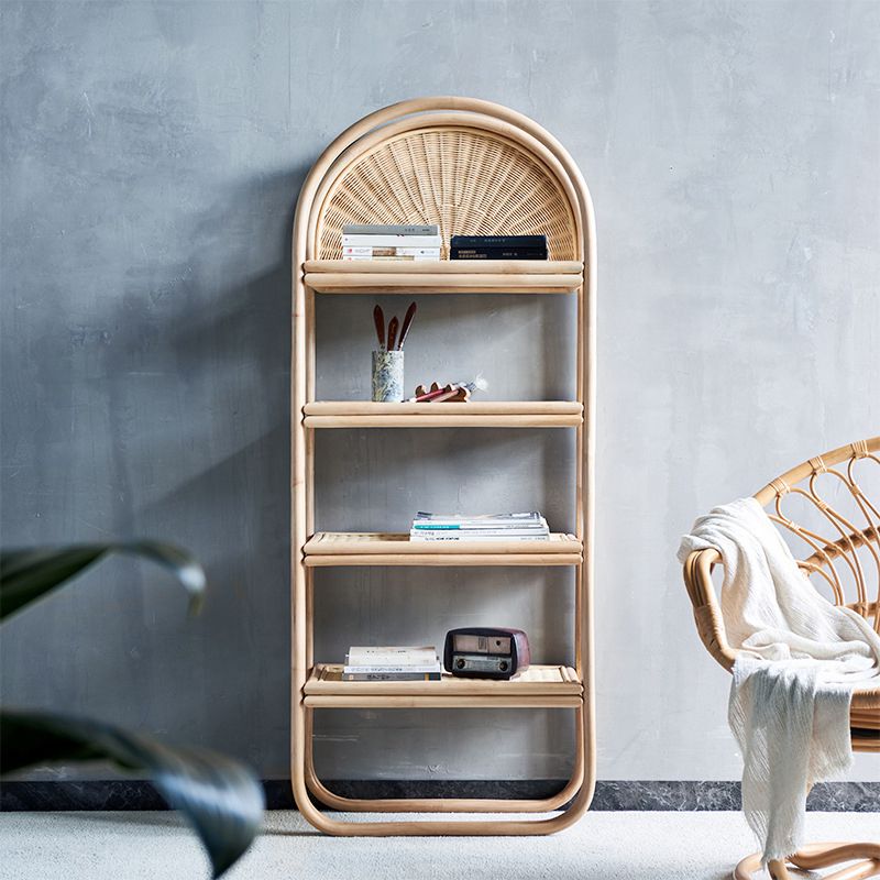 Modern Vertical Bamboo Bookshelf Closed Back Natural Shelf Bookcase for Bedroom