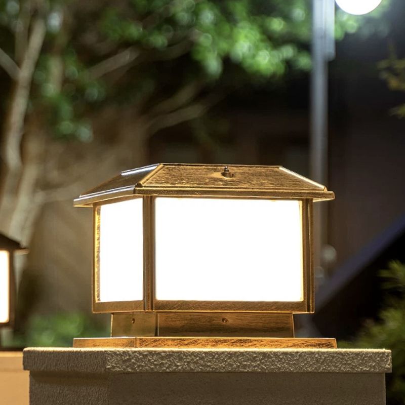 Rectangle Shape Metal Solar Pillar Lamp Modern Style 1 Light Waterproof Outdoor Light