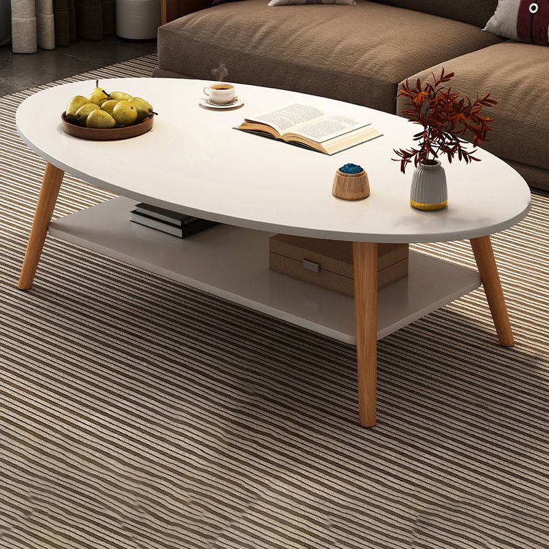 Modern Wood Cocktail Table 4 Legs Coffee Table with Storage Shelf