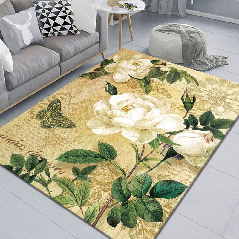 Multicolor Funky Area Carpet Polyester Floral Print Indoor Rug Stain Resistant Carpet for Home Decor