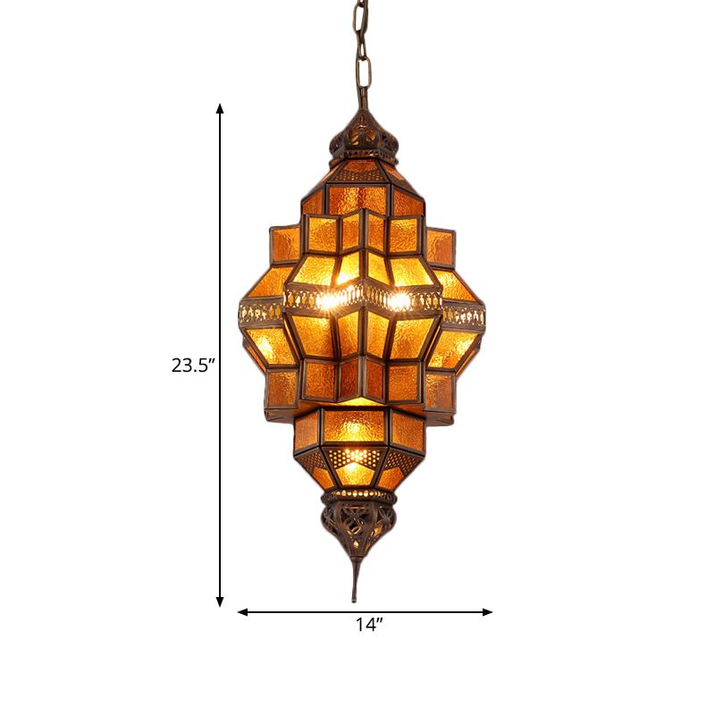 Antieke geometrische hanglamp 12 lampen Amber getextureerde glazen plafond kroonluchter in messing