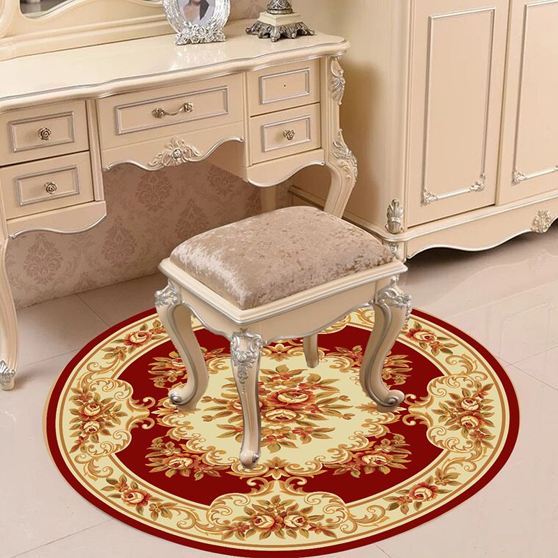 Victorian Bedroom Rug Multicolor Peony Area Rug Polyester Stain Resistant Washable Anti-Slip Rug
