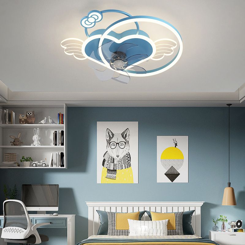 7-Blade Fan with Light Children Pink/Blue Ceiling Fan for Bedroom