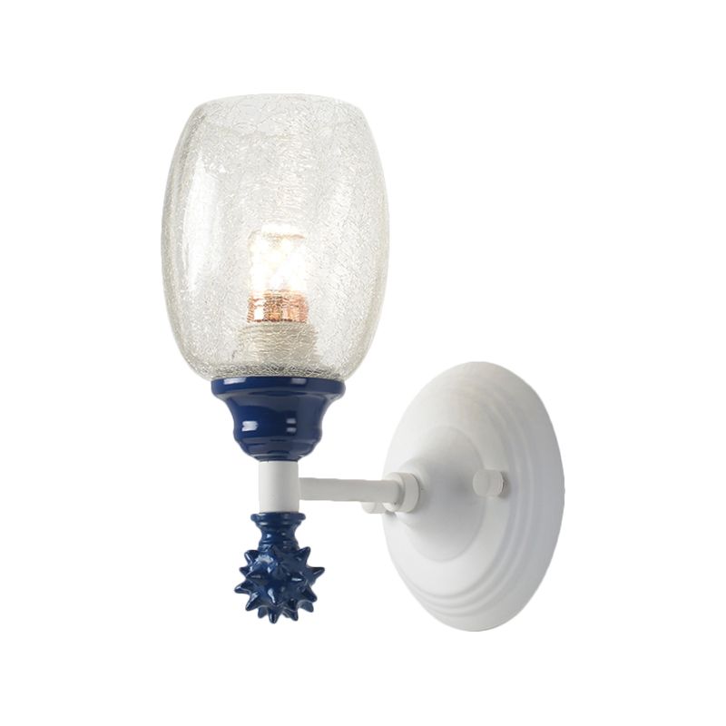 1/2-Bulb Bedside Wall Mounted Lamp Rural Blue/Gold/Dark Blue Wall Lighting with Oval Clear Crackle Glass Shade