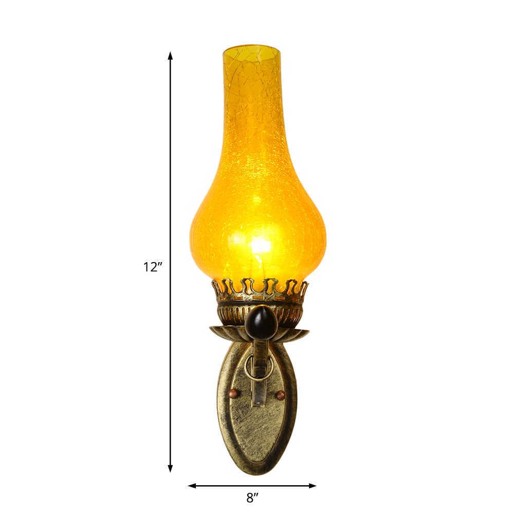 Coastal Candle Wall Mount Light 1 Head Yellow Crackle Glass Wall Sconce Lamp in Bronze