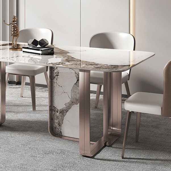 Traditional Luxury Dining Table Sintered Stone Rectangle Dining Table with Rose Gold Frame