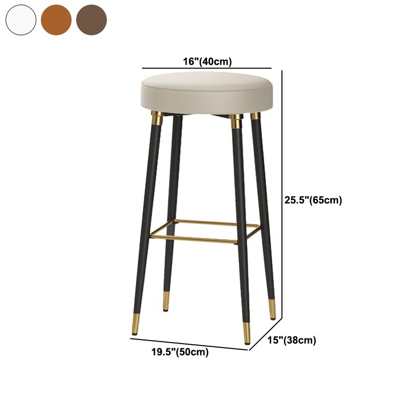 Glam Black Iron Barstool Simple Backless Indoor Tall Stool with Leather Seat