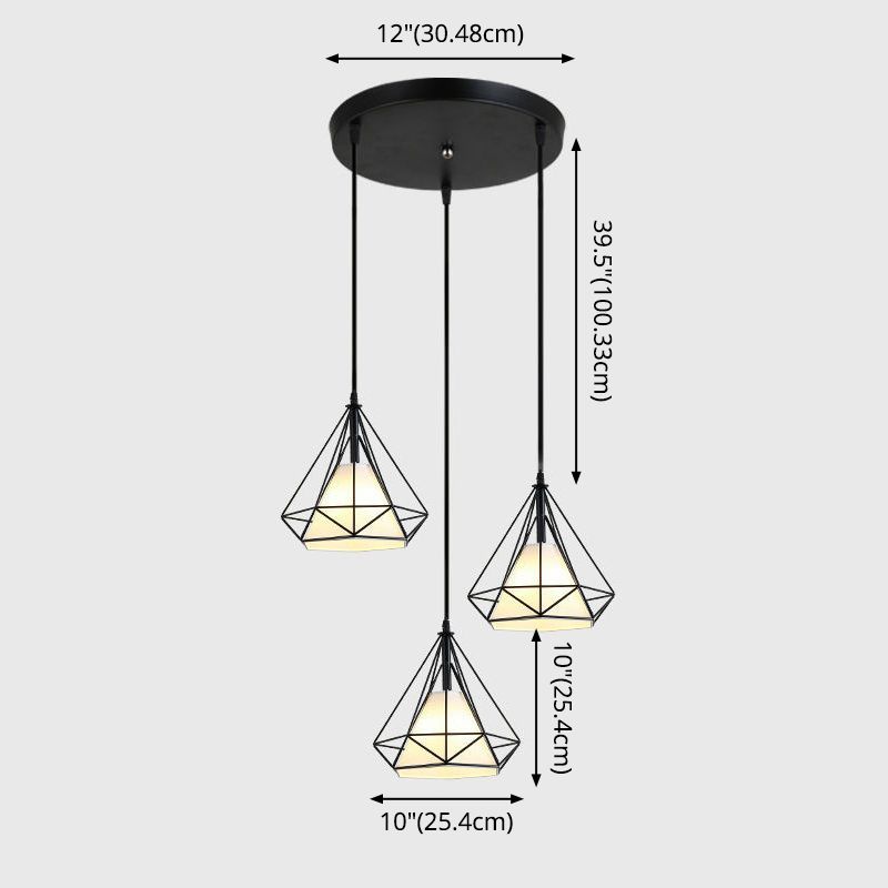 3 luci Diamond Cage Multi Cioncant Light Creative Industrial Metal Multi-Light Ciondolo per il ristorante