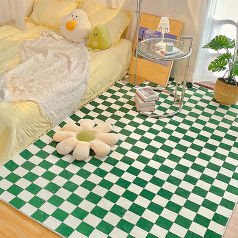 Casual Checkered Print Carpet Polyester Area Rug Non-Slip Backing Indoor Carpet for Home Decoration