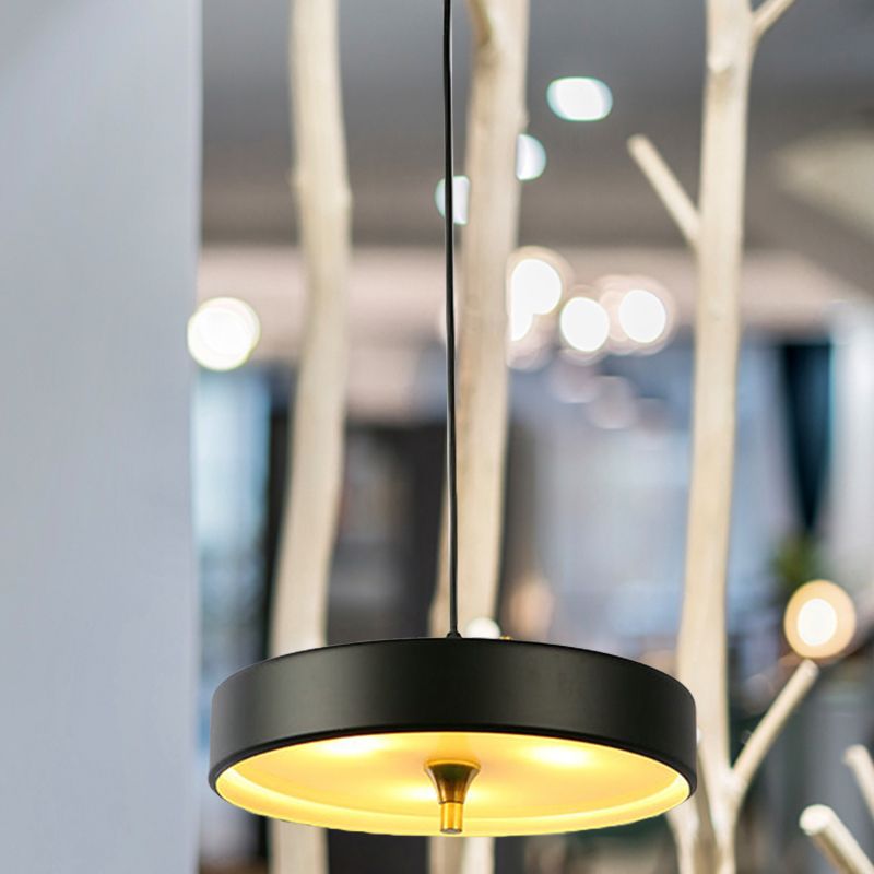 Modern Disk Pendant Light Fixture Blue/White/Black Metal 1 Light Hanging Lamp Kit for Bedroom