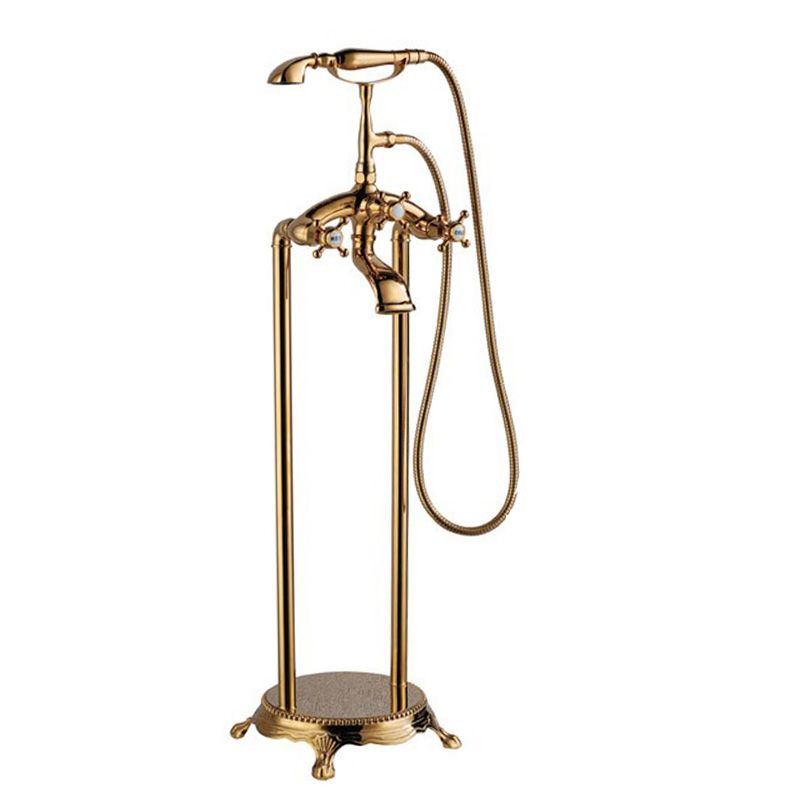 Brass Freestanding Tub Filler Floor Mounted Tub Filler with Handles