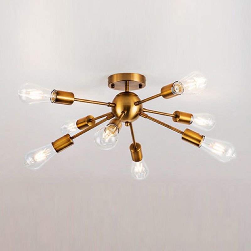 Metal Ceiling Mount Chandelier Starburst Industrial Style Semi Flush Mount