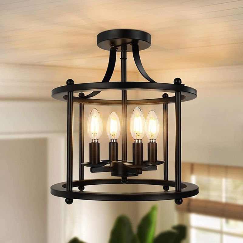 Dark Black Ceiling Semi Flush Iron 4 - Light Industrial Semi Flush