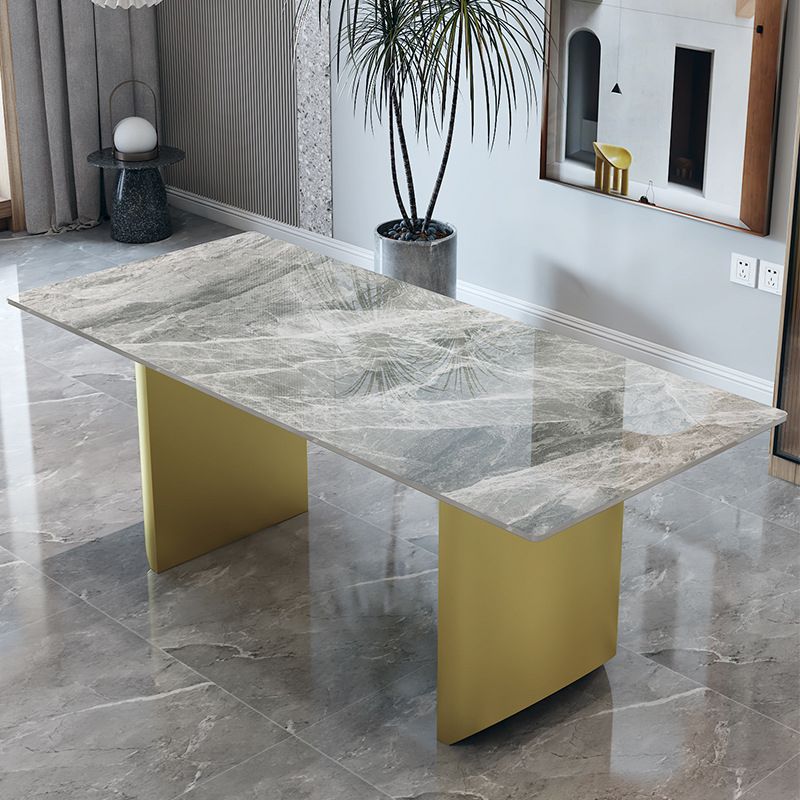 Traditional Luxury Double Pedestal Table Rectangle Dining Table with Metal Base