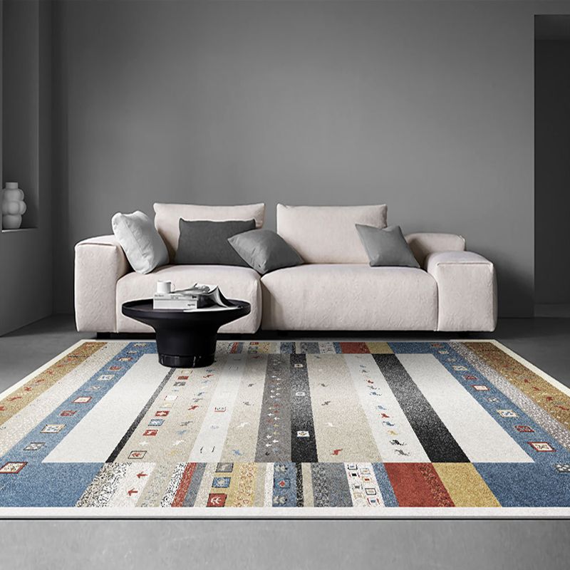 Beige Living Room Area Carpet Americana Pattern Rug Polyester Anti-Slip Backing Rug