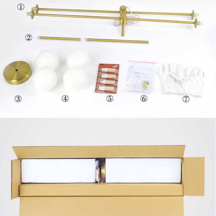 Rotating Linear Metal Island Light Fixture Minimalist Titanium Gold Pendant Light with Ball Milk Glass Shade