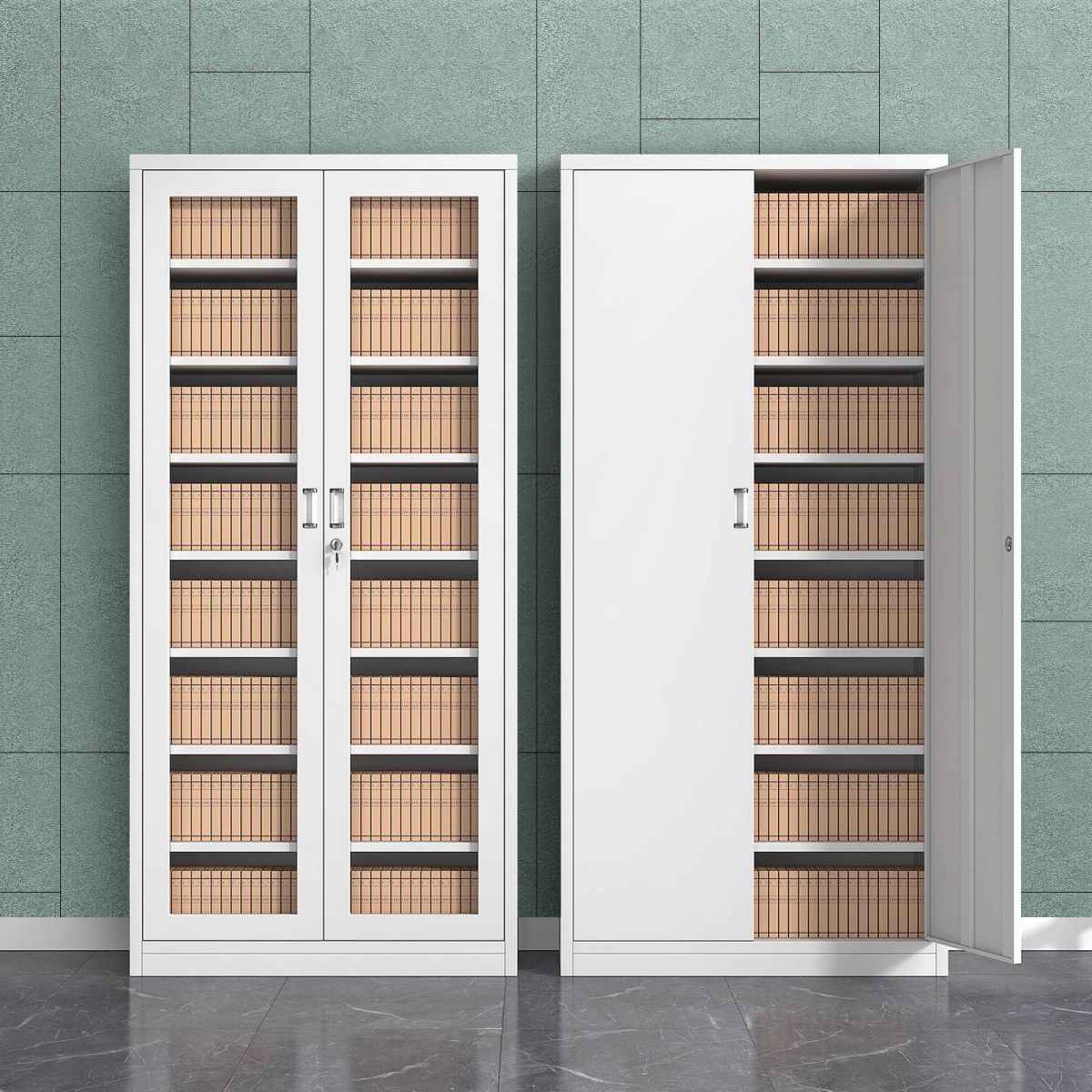 Modern Filing Cabinet Glass Doors File Cabinet with Storage Shelves for Office