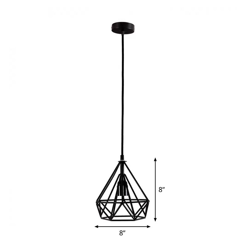 Iluminación colgante de restaurante de diamantes Lámpara de suspensión de techo negro de hierro retro 1 cabeza