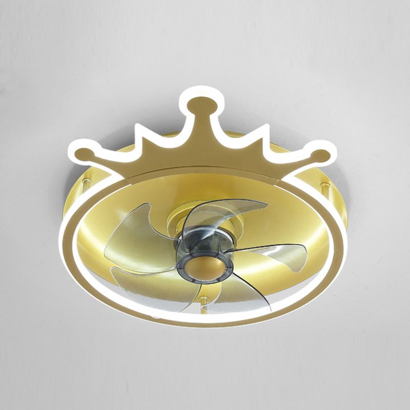 5-Blade LED Children Ceiling Fan Metallic Golden Fan with Light for Home