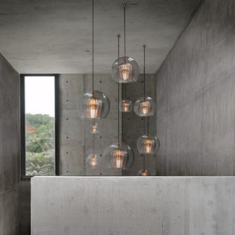 1 lampe suspendue à globe léger lampe à suspension à double verre transparent moderne pour le salon