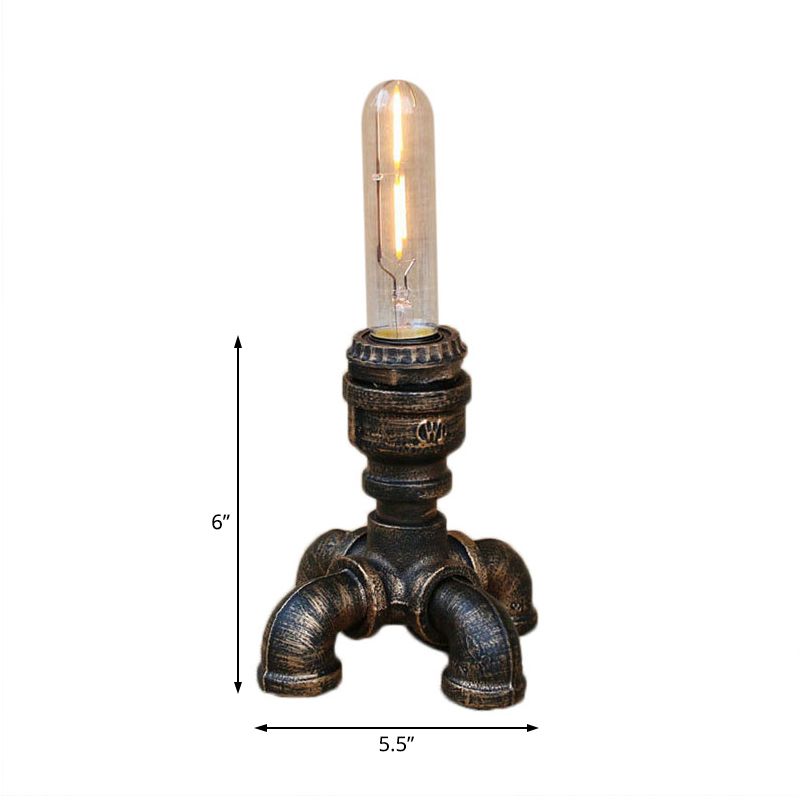 Steampunk Piped Table Lamp with Open Bulb Design 1 Head Metal Standing Table Light in Antique Bronze