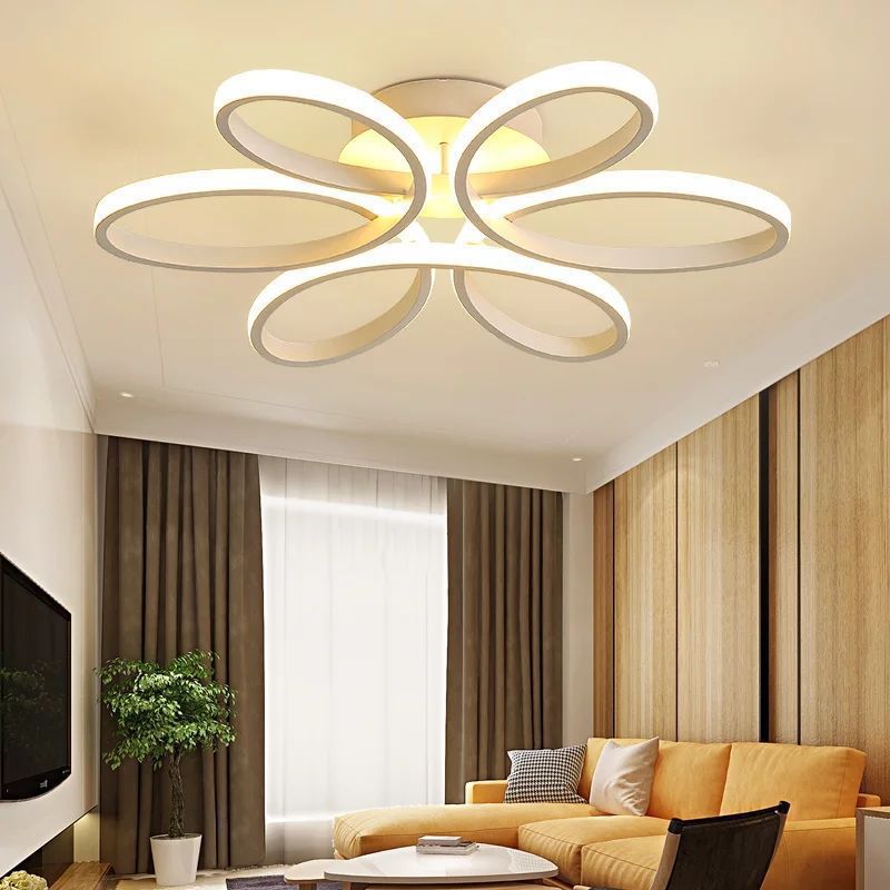 Flower-Shaped Semi Flush Ceiling Lights Contemporary Aluminum Ceiling Mount Chandelier for Living Room