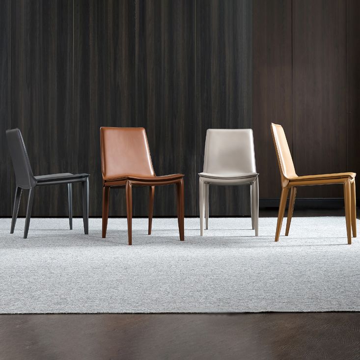 Sillas de cuero de diseño simple, silla lateral con respaldo sólido para comedor (juego de 2)