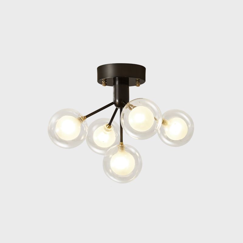 Lámpara molecular semi empotrada modernista de doble vidrio, 5 luces, cerca del techo, para pasillo