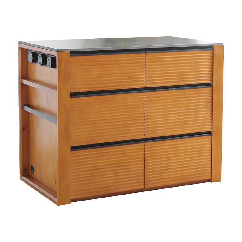 Black Stone Modern Kitchen Island Table with Solid Wood Base and Drawers